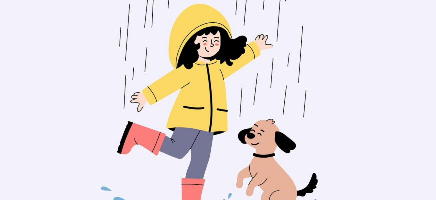 girl, dog, rain