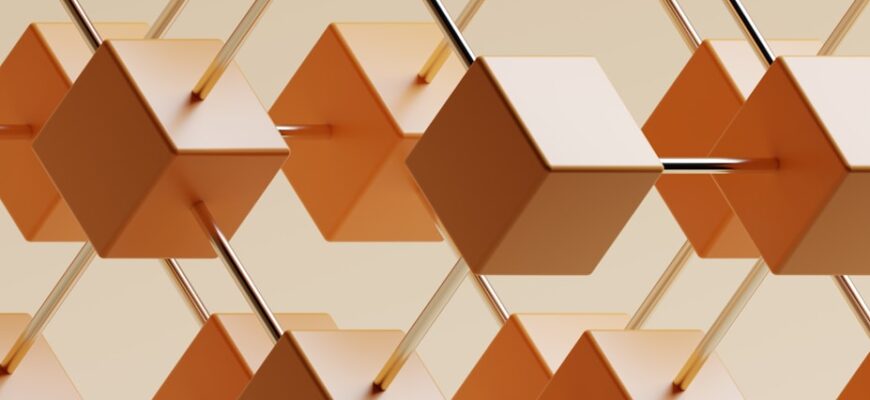 an abstract background of orange and white cubes