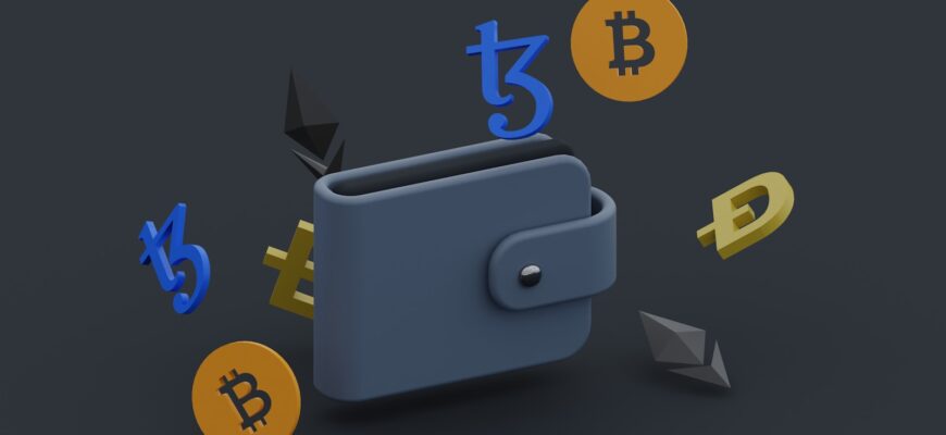 a wallet with bitcoins falling out of it