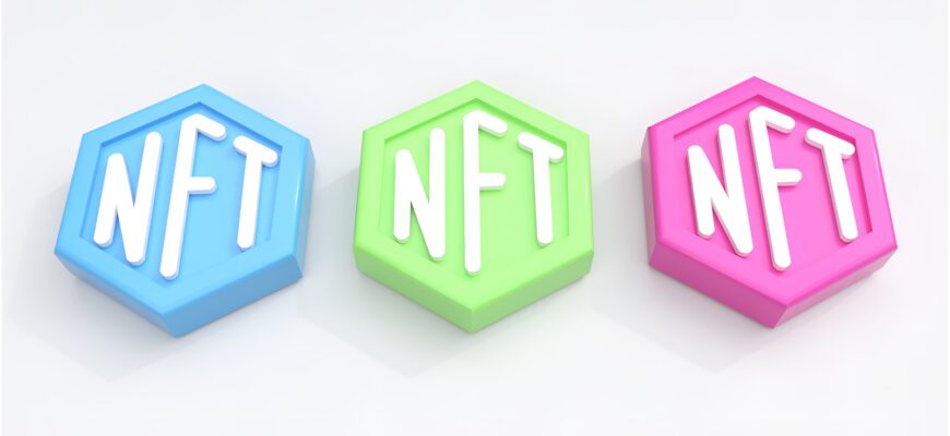 three different colored blocks with the letters nft and nft on them